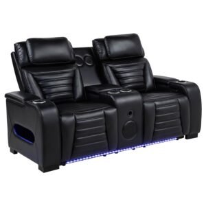 ZUMA FAUX LEATHER DUAL POWER RECLINING LED LOVESEAT BLACK