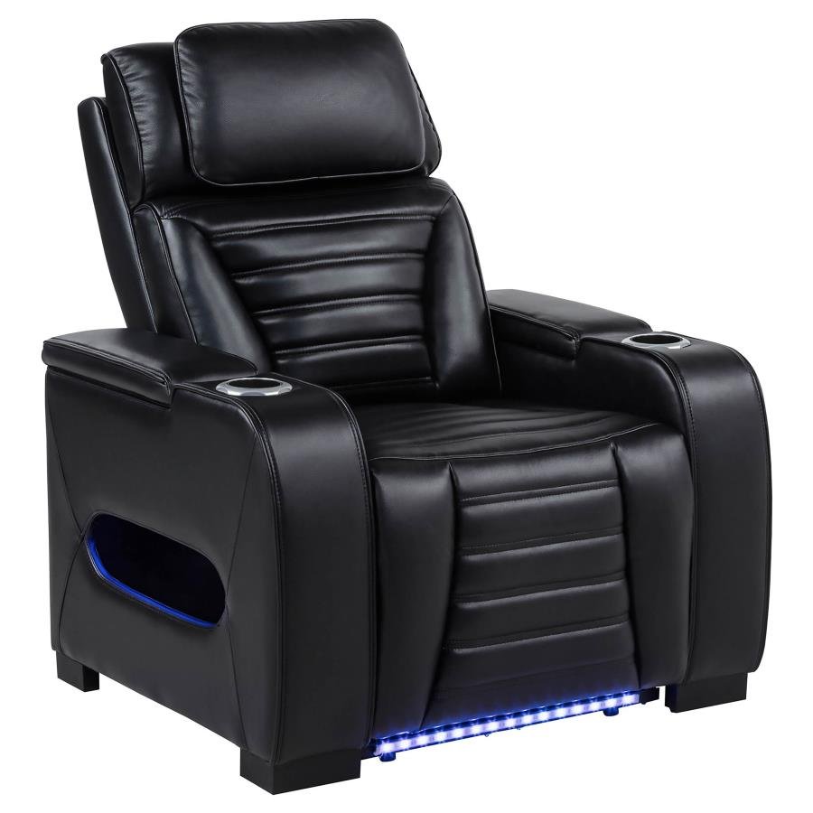 ZUMA FAUX LEATHER UPHOLSTERED DUAL POWER LED RECLINER BLACK