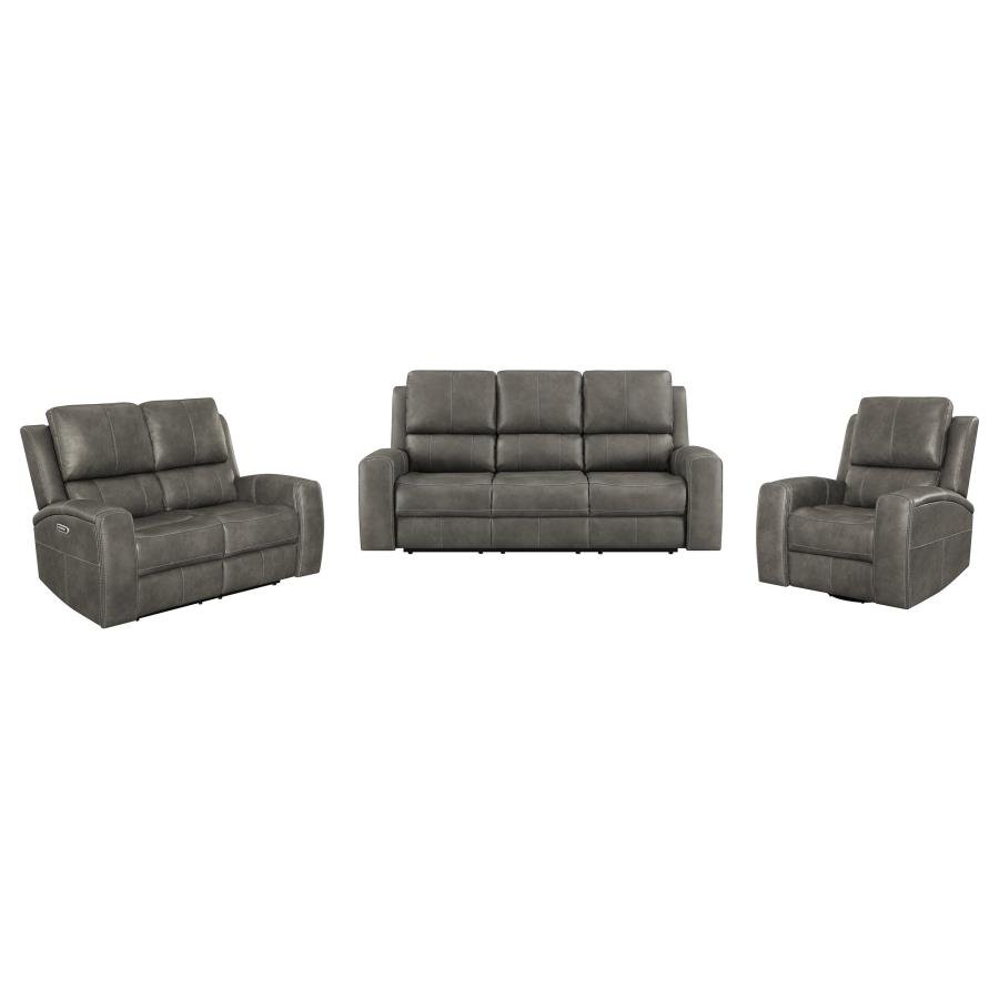 BRICKSTON 3-PIECE TRIPLE POWER RECLINING SOFA SET CHARCOAL - Image 2