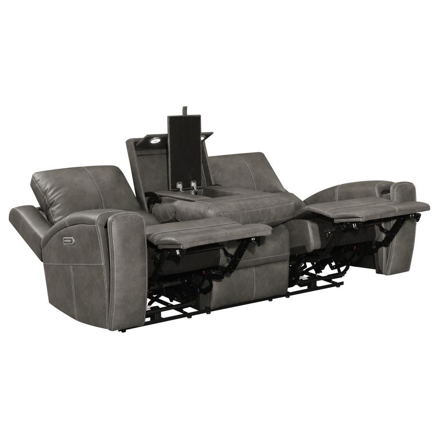 BRICKSTON 3-PIECE TRIPLE POWER RECLINING SOFA SET CHARCOAL - Image 4