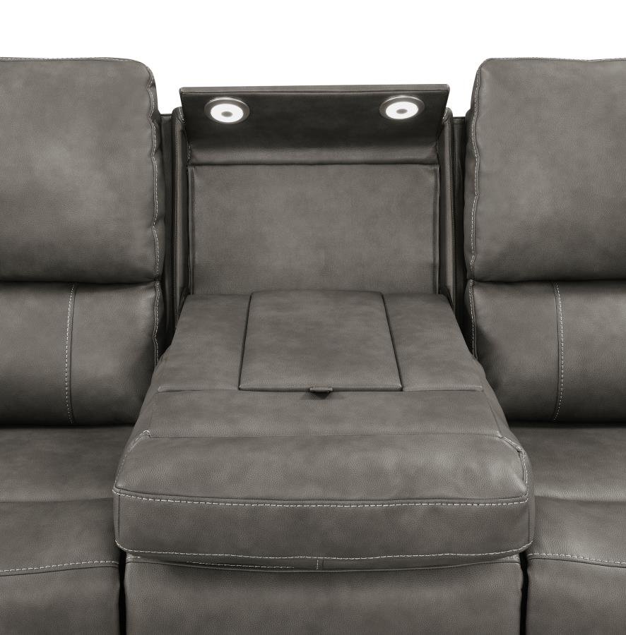 BRICKSTON 3-PIECE TRIPLE POWER RECLINING SOFA SET CHARCOAL - Image 9
