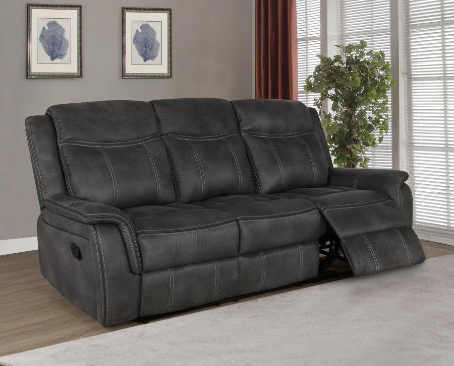 LAWRENCE UPHOLSTERED PADDED ARM RECLINING SOFA CHARCOAL - Image 2
