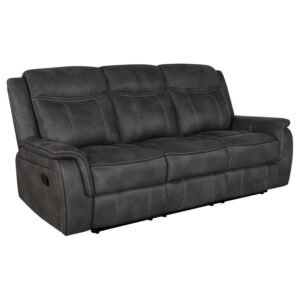 LAWRENCE UPHOLSTERED PADDED ARM RECLINING SOFA CHARCOAL