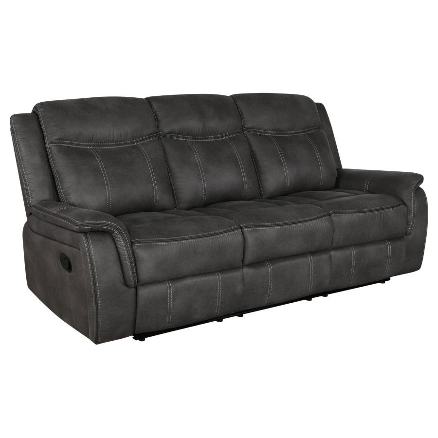 LAWRENCE UPHOLSTERED PADDED ARM RECLINING SOFA CHARCOAL