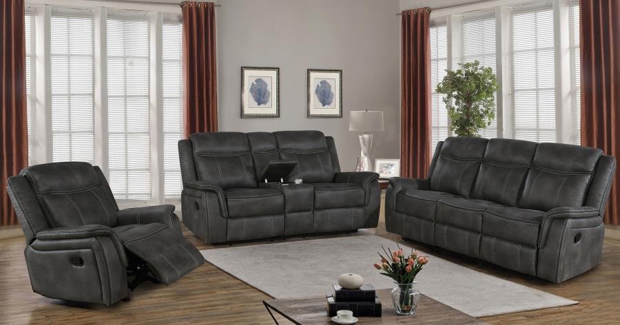 LAWRENCE UPHOLSTERED PADDED ARM RECLINING SOFA CHARCOAL - Image 6