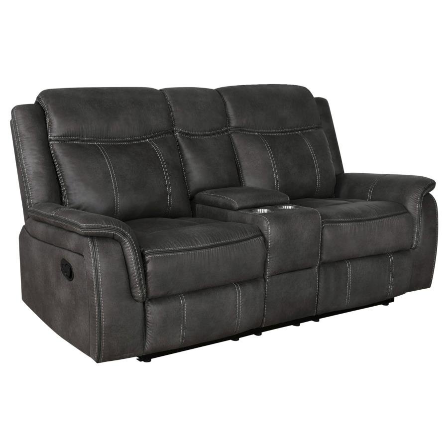 LAWRENCE UPHOLSTERED PADDED ARM RECLINING LOVESEAT CHARCOAL