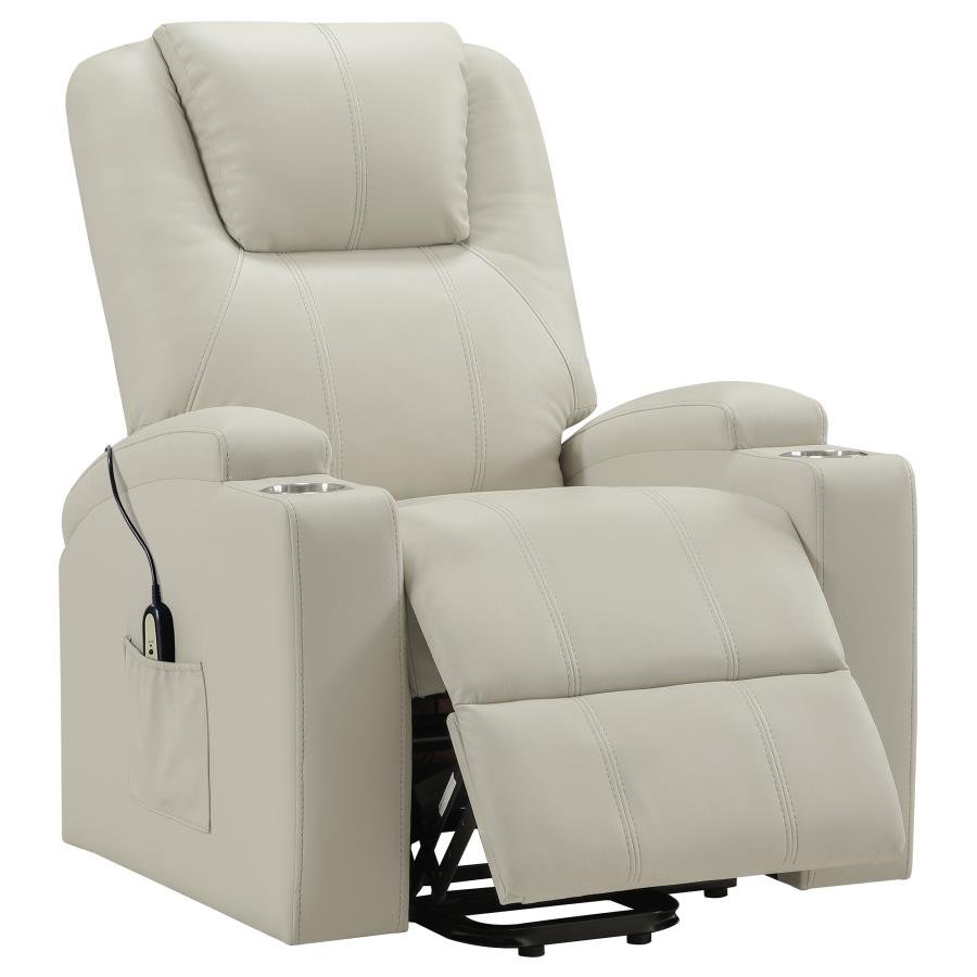 ARMSTRONG UPHOLSTERED POWER LIFT MASSAGE RECLINER IVORY