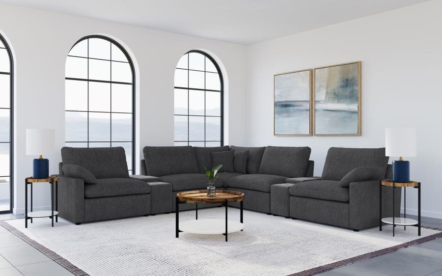 COLLINS 7-PIECE MODULAR POWER RECLINING SECTIONAL DARK GREY
