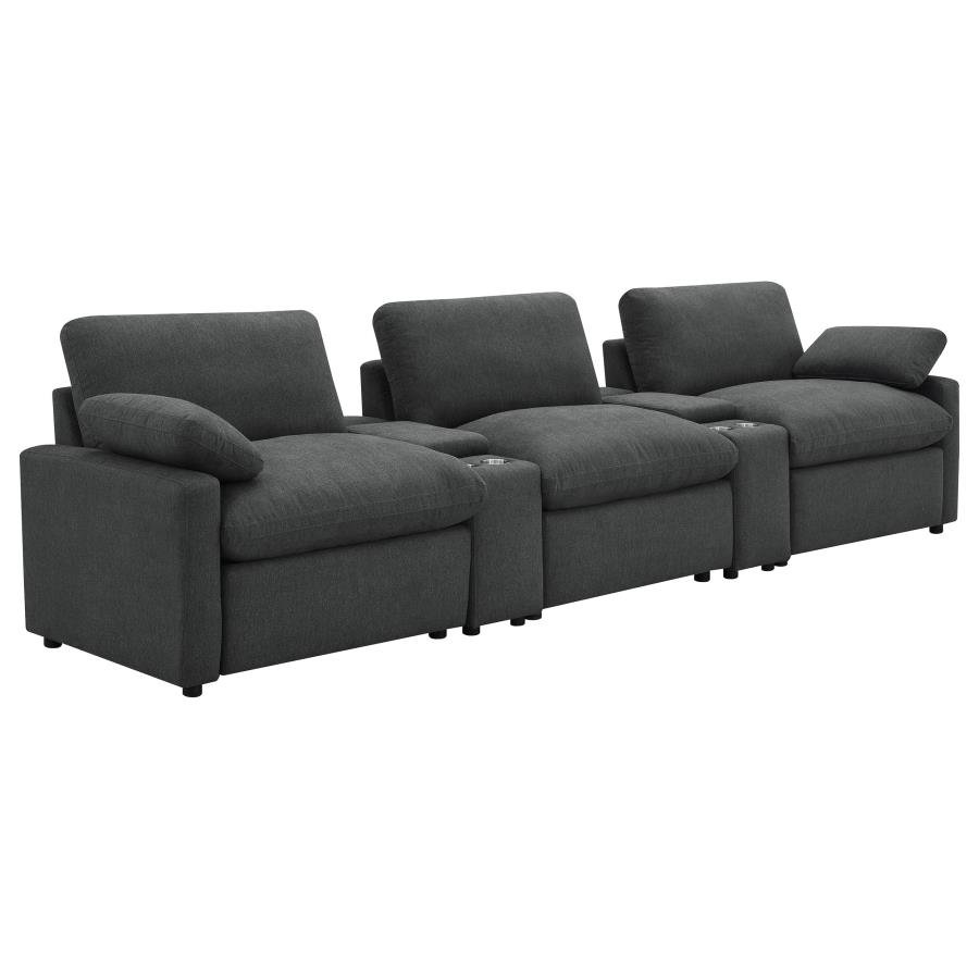 COLLINS 5-PIECE POWER RECLINING HOME THEATER SEATING DARK GREY