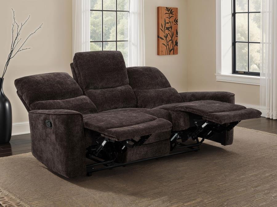 NAVARRO CHENILLE UPHOLSTERED RECLINING SOFA DARK BROWN - Image 3