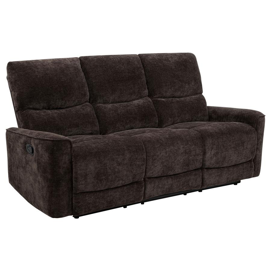 NAVARRO CHENILLE UPHOLSTERED RECLINING SOFA DARK BROWN - Image 4