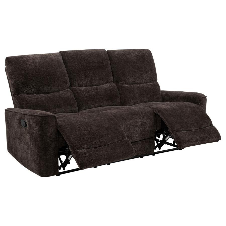 NAVARRO CHENILLE UPHOLSTERED RECLINING SOFA DARK BROWN