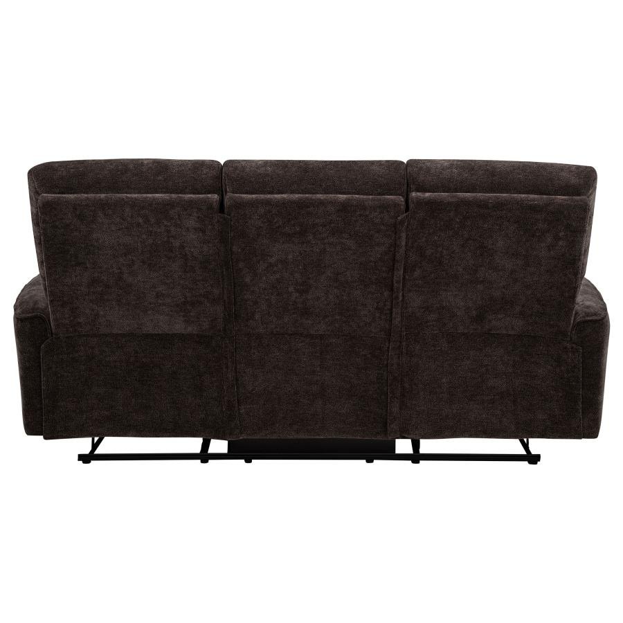 NAVARRO CHENILLE UPHOLSTERED RECLINING SOFA DARK BROWN - Image 8