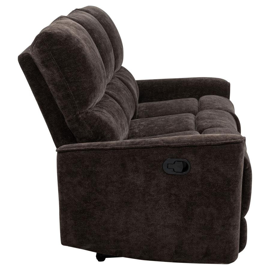 NAVARRO CHENILLE UPHOLSTERED RECLINING SOFA DARK BROWN - Image 9