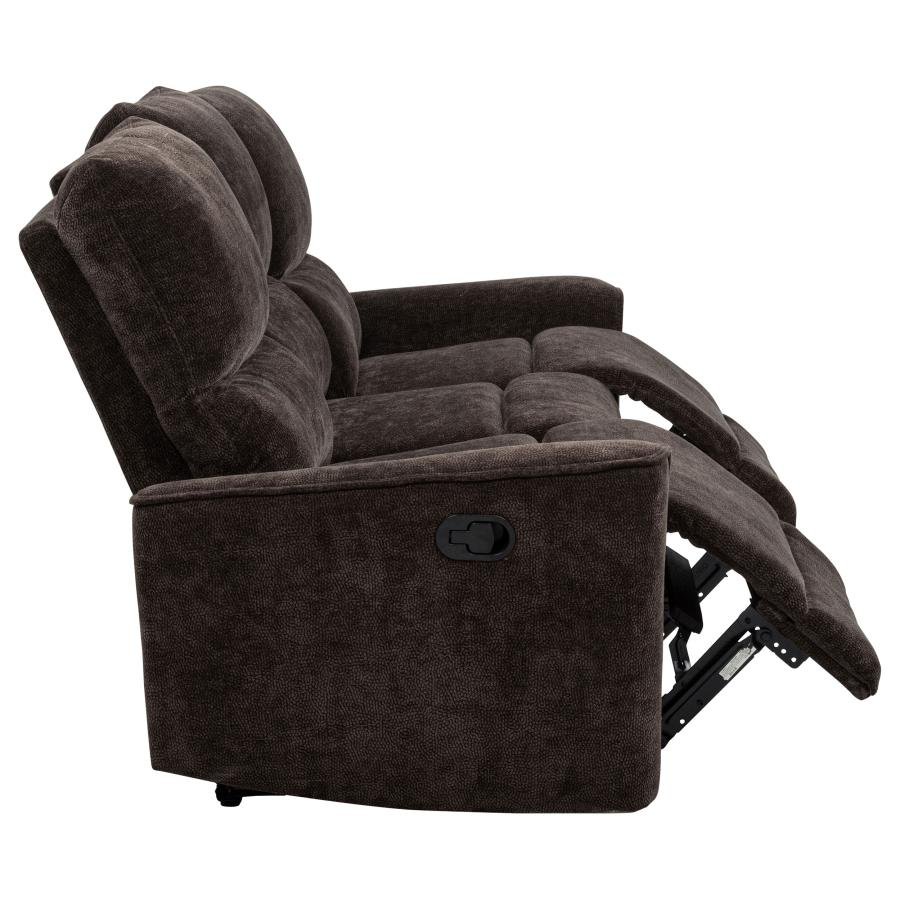 NAVARRO CHENILLE UPHOLSTERED RECLINING SOFA DARK BROWN - Image 10