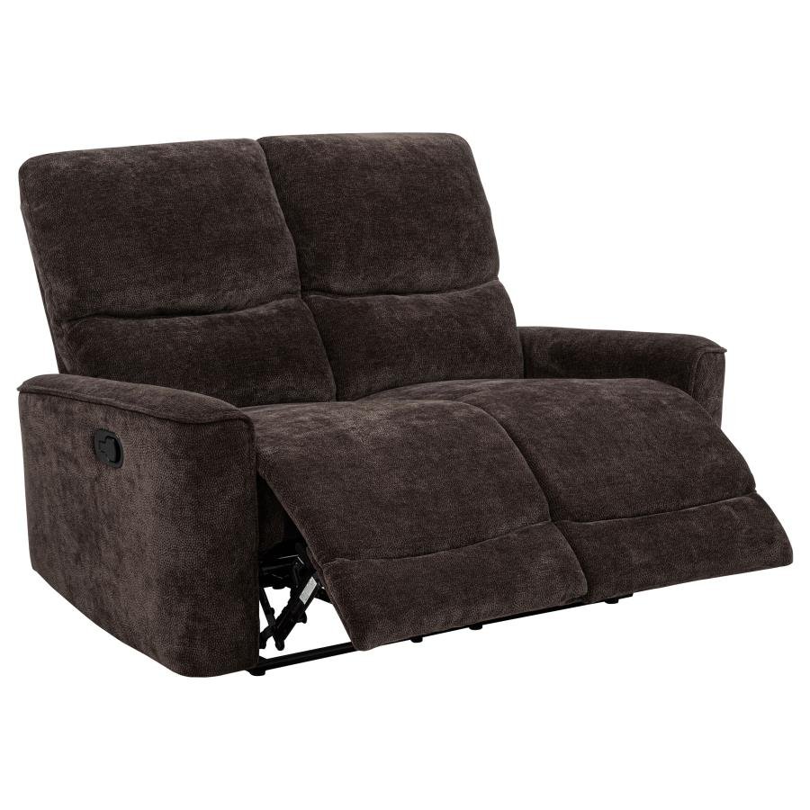 NAVARRO CHENILLE UPHOLSTERED RECLINING LOVESEAT DARK BROWN