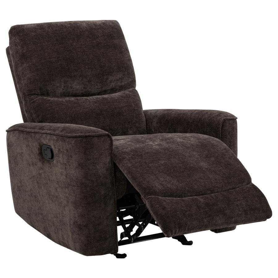 NAVARRO CHENILLE UPHOLSTERED GLIDER RECLINER DARK BROWN