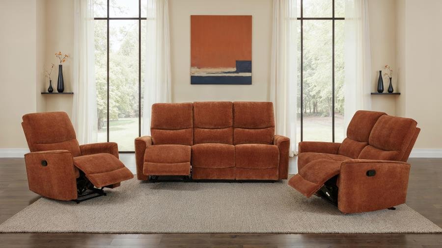 NAVARRO 3-PIECE UPHOLSTERED RECLINING SOFA SET ORANGE