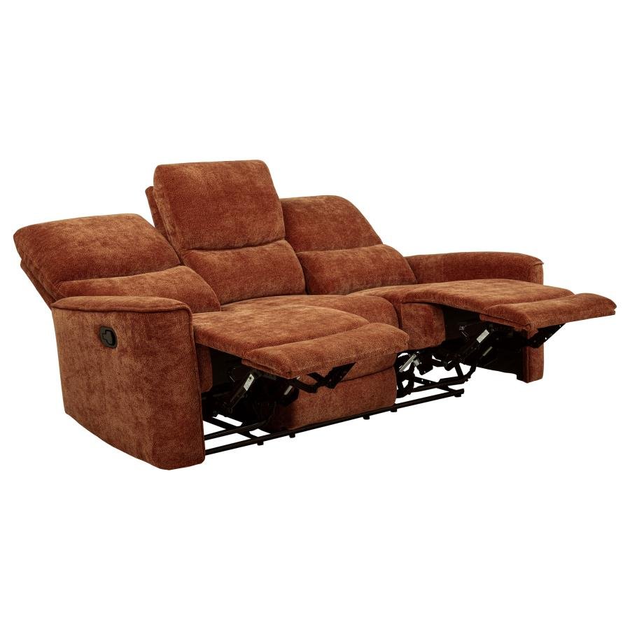 NAVARRO CHENILLE UPHOLSTERED RECLINING SOFA BURNT ORANGE