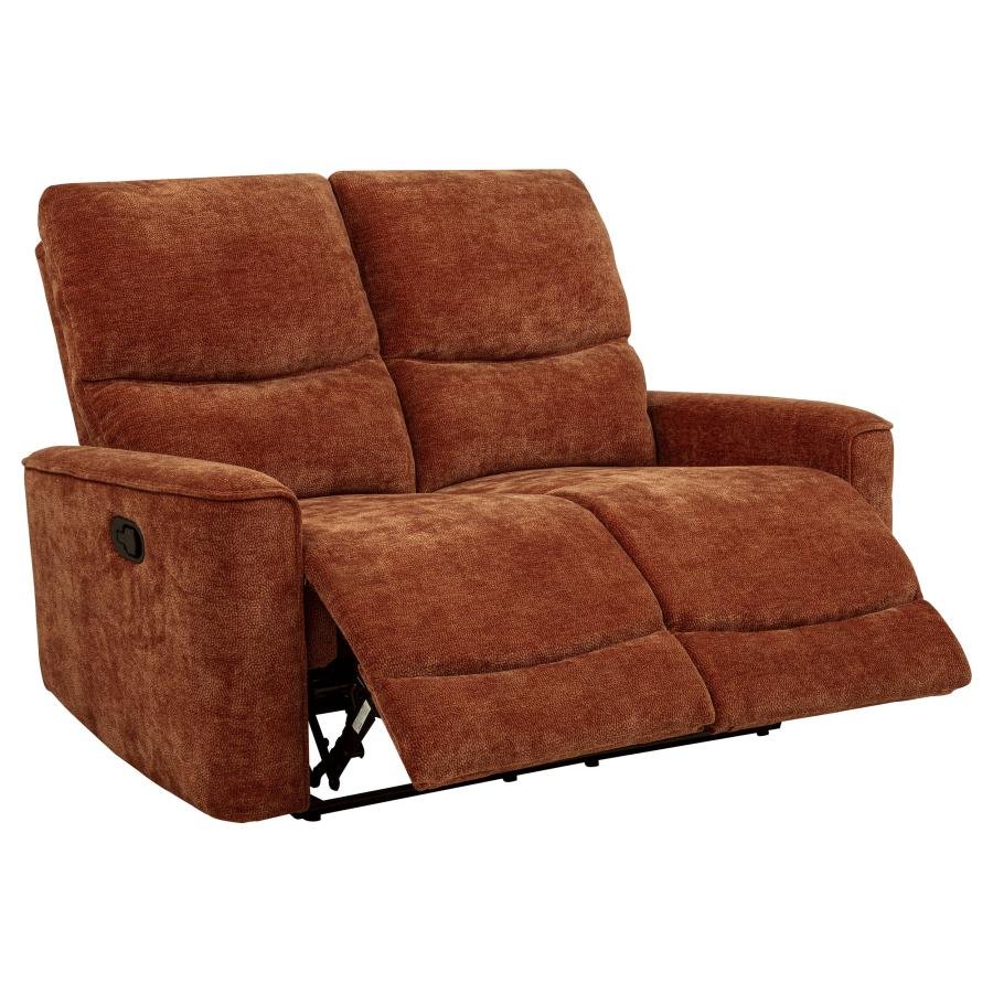 NAVARRO CHENILLE UPHOLSTERED RECLINING LOVESEAT BURNT ORANGE