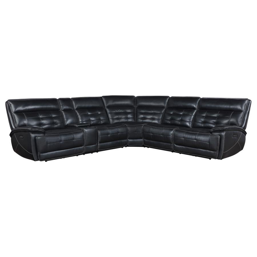 HEWITT LEATHER DUAL POWER RECLINING SECTIONAL SOFA BLACK