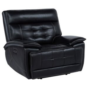 HEWITT LEATHER UPHOLSTERED DUAL POWER RECLINER CHAIR BLACK