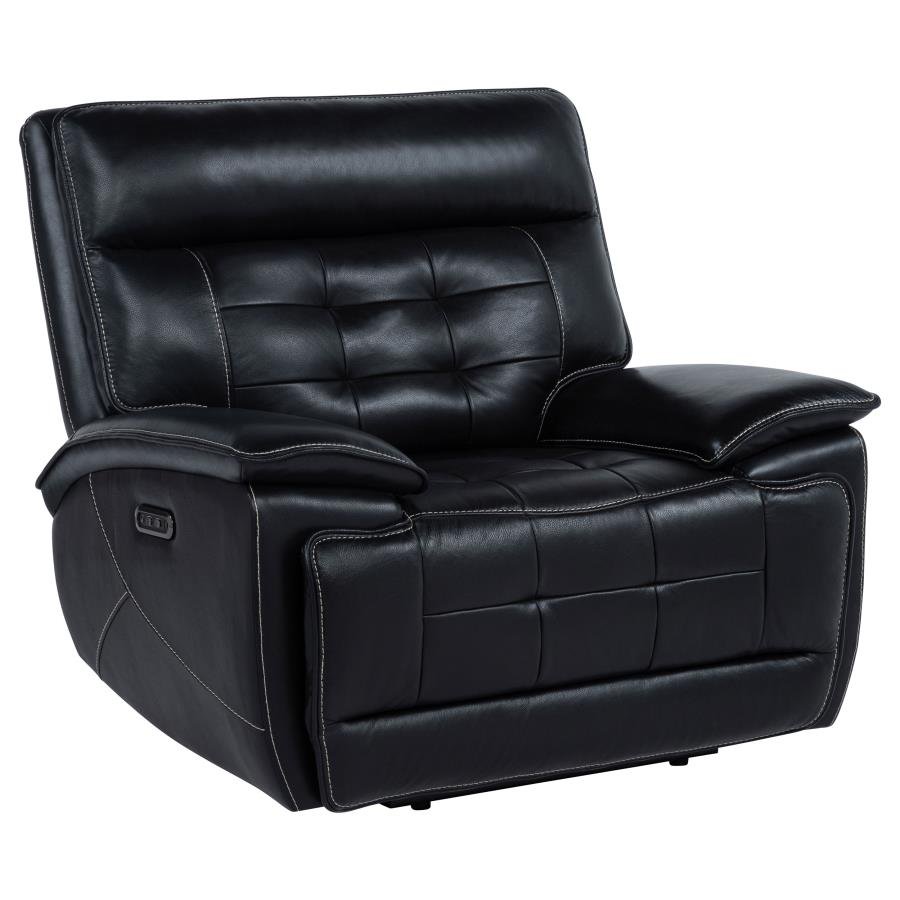 HEWITT LEATHER UPHOLSTERED DUAL POWER RECLINER CHAIR BLACK