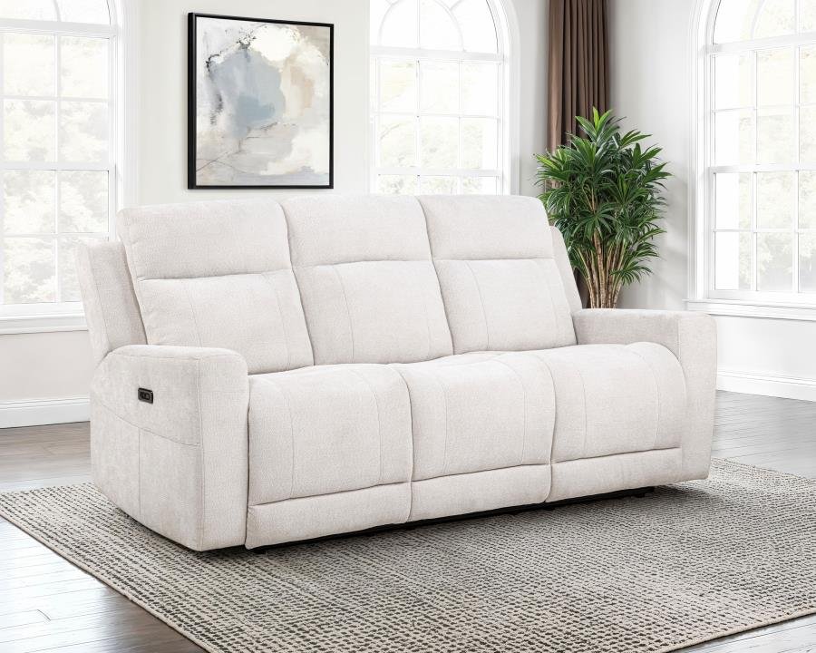 KENNETT CHENILLE UPHOLSTERED POWER RECLINING SOFA IVORY - Image 2