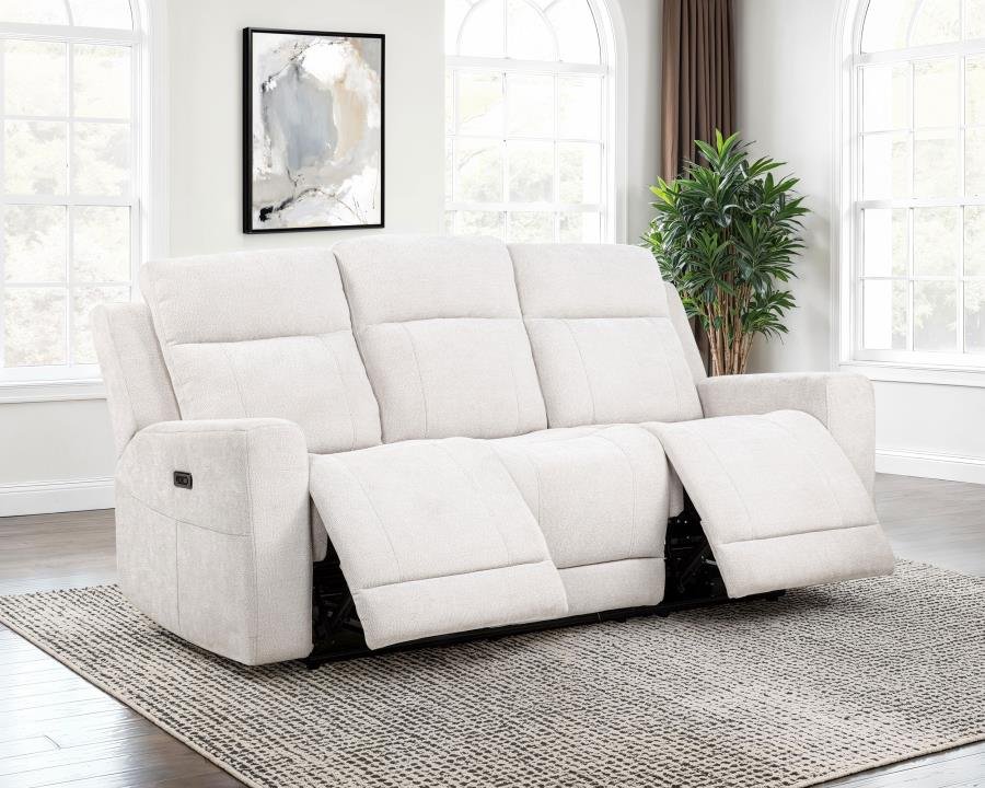 KENNETT CHENILLE UPHOLSTERED POWER RECLINING SOFA IVORY - Image 3