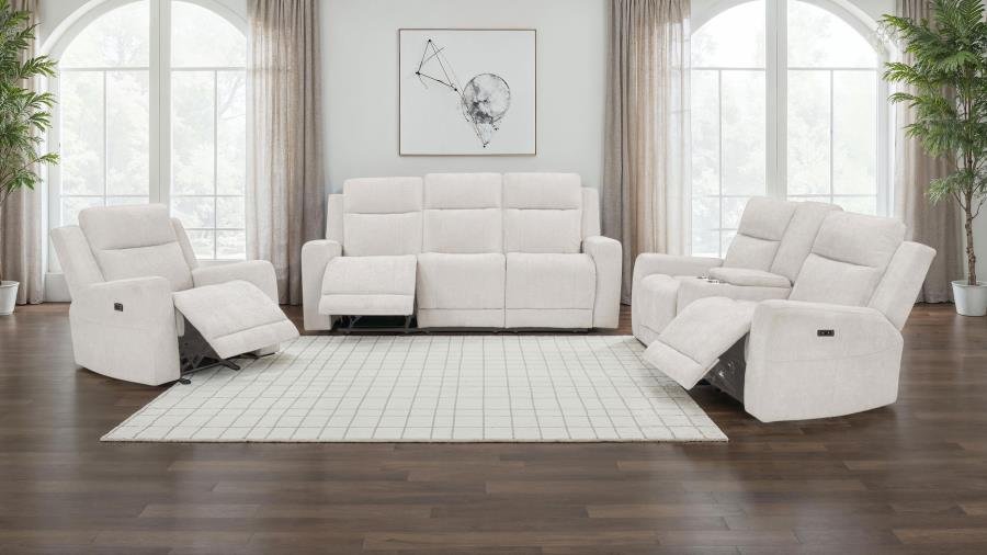 KENNETT CHENILLE UPHOLSTERED POWER RECLINING SOFA IVORY - Image 12