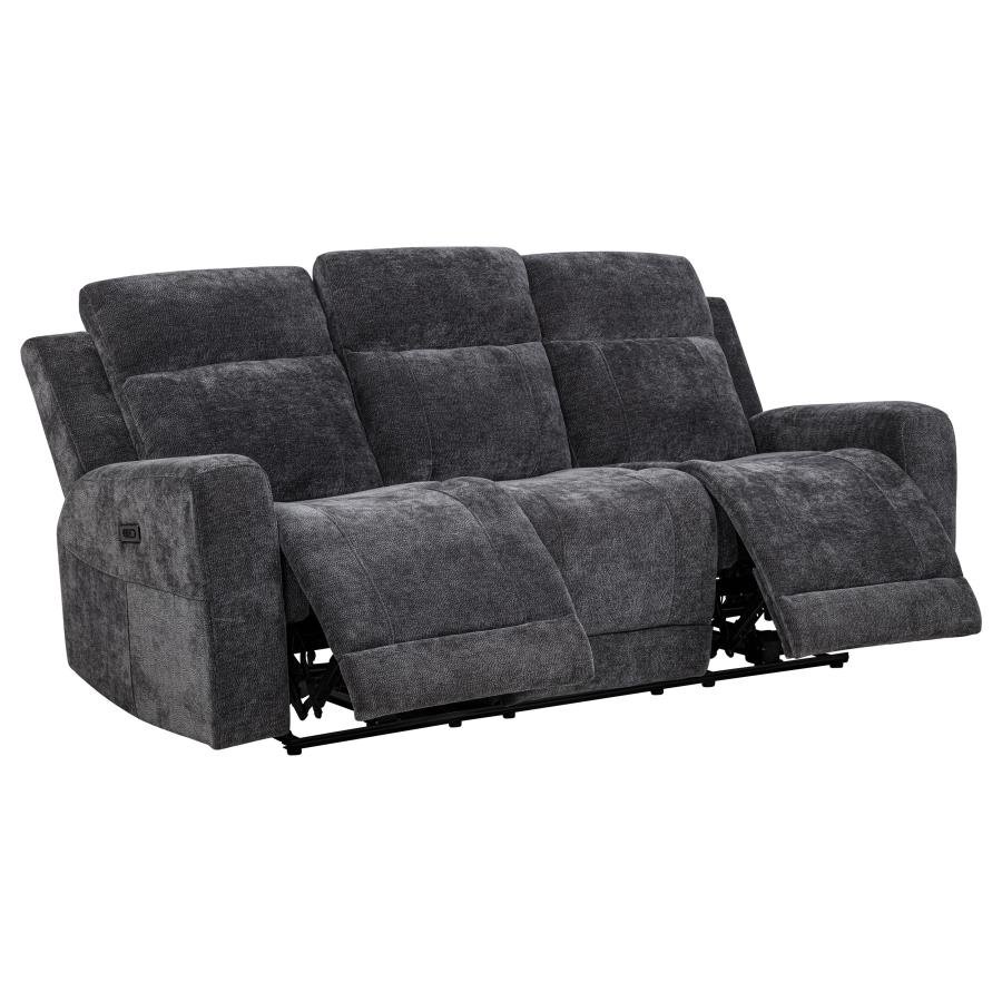 KENNETT CHENILLE UPHOLSTERED POWER RECLINING SOFA DARK GREY