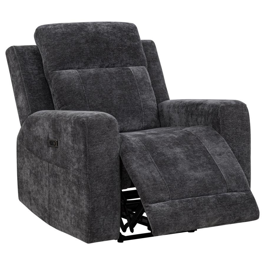 KENNETT CHENILLE UPHOLSTERED POWER RECLINER CHAIR DARK GREY