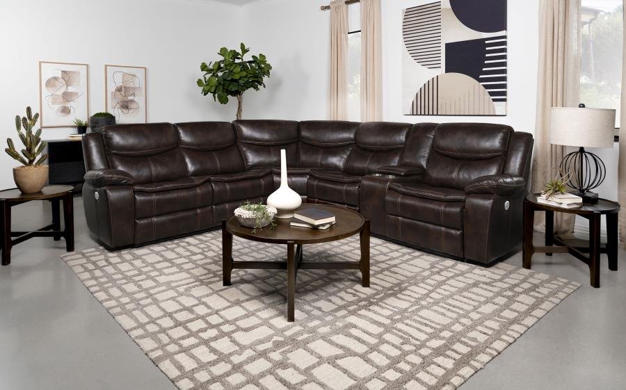 SYCAMORE UPHOLSTERED POWER RECLINING SECTIONAL SOFA BROWN - Image 2