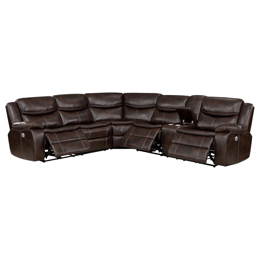 SYCAMORE UPHOLSTERED POWER RECLINING SECTIONAL SOFA BROWN