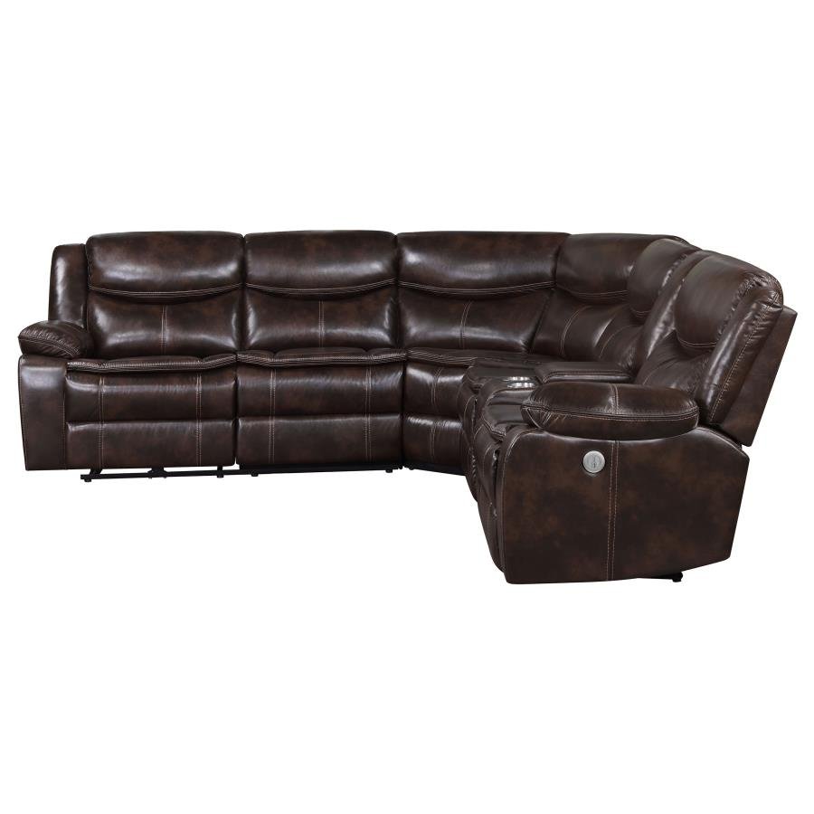 SYCAMORE UPHOLSTERED POWER RECLINING SECTIONAL SOFA BROWN - Image 3