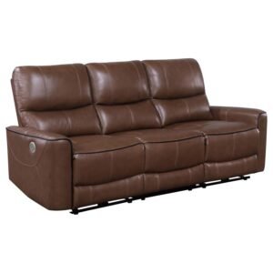 GREENFIELD UPHOLSTERED POWER RECLINING SOFA SADDLE BROWN
