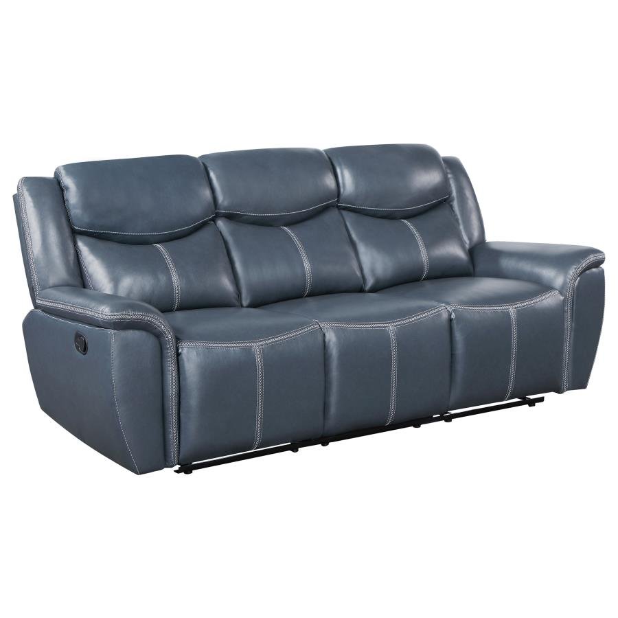 SLOANE UPHOLSTERED PADDED ARM RECLINING SOFA BLUE
