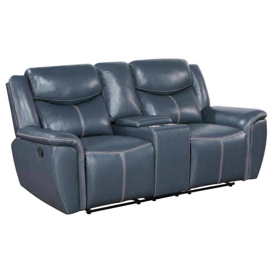 SLOANE UPHOLSTERED PADDED ARM RECLINING LOVESEAT BLUE
