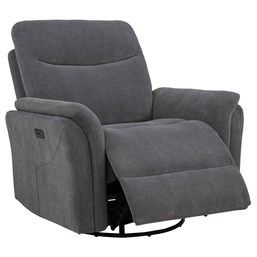 ADLER UPHOLSTERED POWER SWIVEL GLIDER RECLINER CHARCOAL GREY