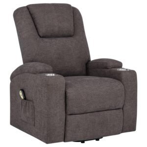 LOUIE CHENILLE UPHOLSTERED POWER LIFT MASSAGE CHAIR BROWN