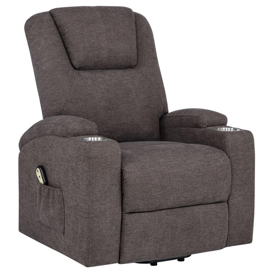LOUIE CHENILLE UPHOLSTERED POWER LIFT MASSAGE CHAIR BROWN