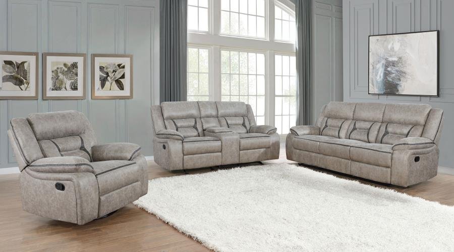 GREER 3-PIECE UPHOLSTERED RECLINING SOFA SET TAUPE