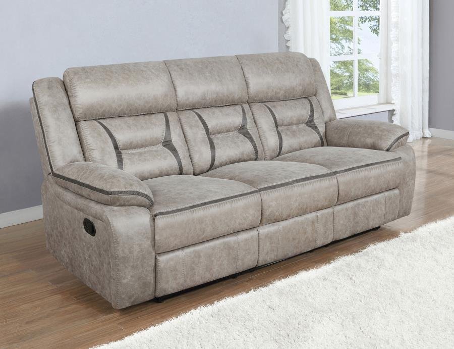 GREER UPHOLSTERED MOTION RECLINING SOFA TAUPE - Image 2