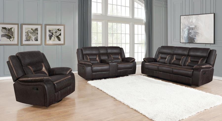 GREER 3-PIECE UPHOLSTERED RECLINING SOFA SET BROWN