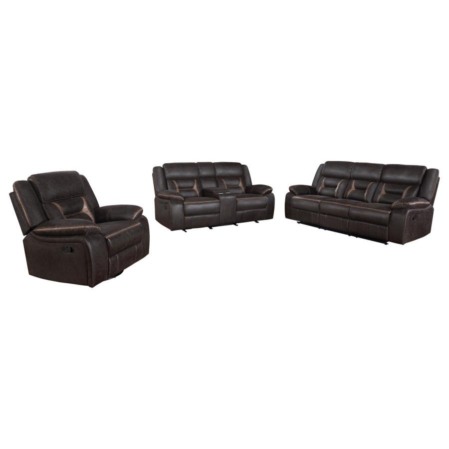 GREER 3-PIECE UPHOLSTERED RECLINING SOFA SET BROWN - Image 2