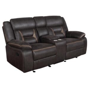 GREER UPHOLSTERED MOTION RECLINING LOVESEAT BROWN