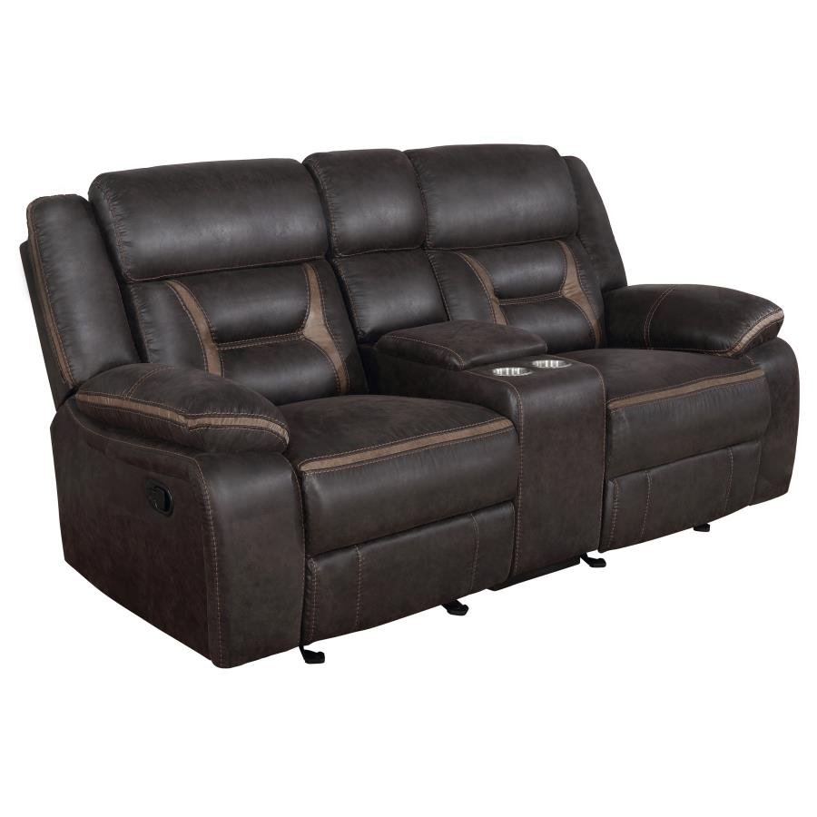 GREER UPHOLSTERED MOTION RECLINING LOVESEAT BROWN