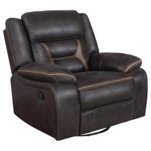 GREER UPHOLSTERED SWIVEL GLIDER RECLINER CHAIR BROWN