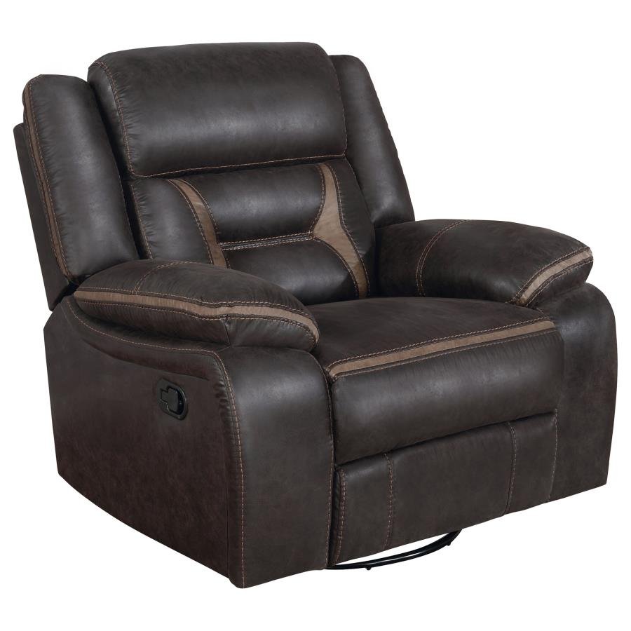 GREER UPHOLSTERED SWIVEL GLIDER RECLINER CHAIR BROWN