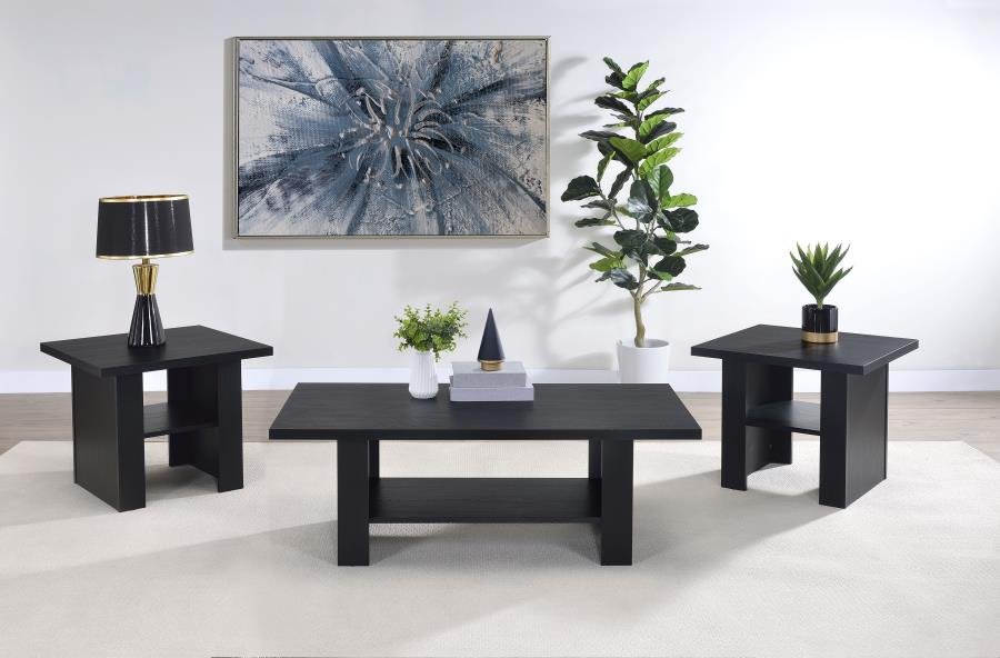RODEZ 3-PIECE ENGINEERED WOOD COFFEE TABLE SET BLACK